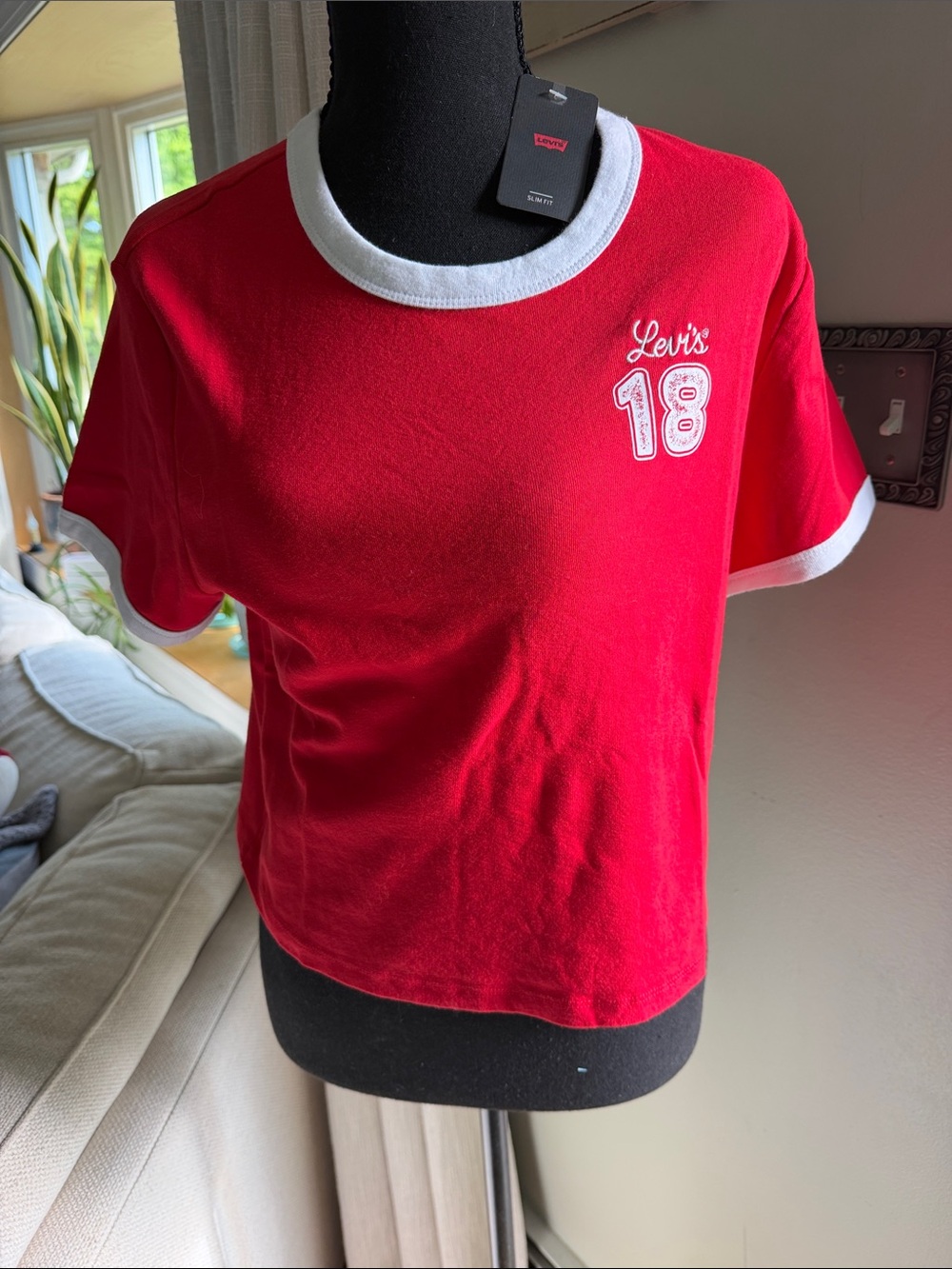 Levi's Red Tee with White Trim and '18' Chest Graphic